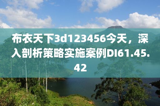 布衣天下3d123456今天，深入剖析策略實施案例DI61.45.42